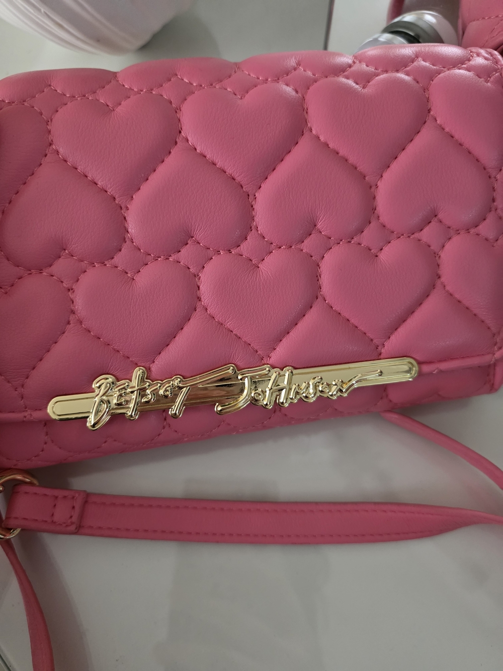 Betsey Johnson Pink Quilted Heart Crossbody Bag